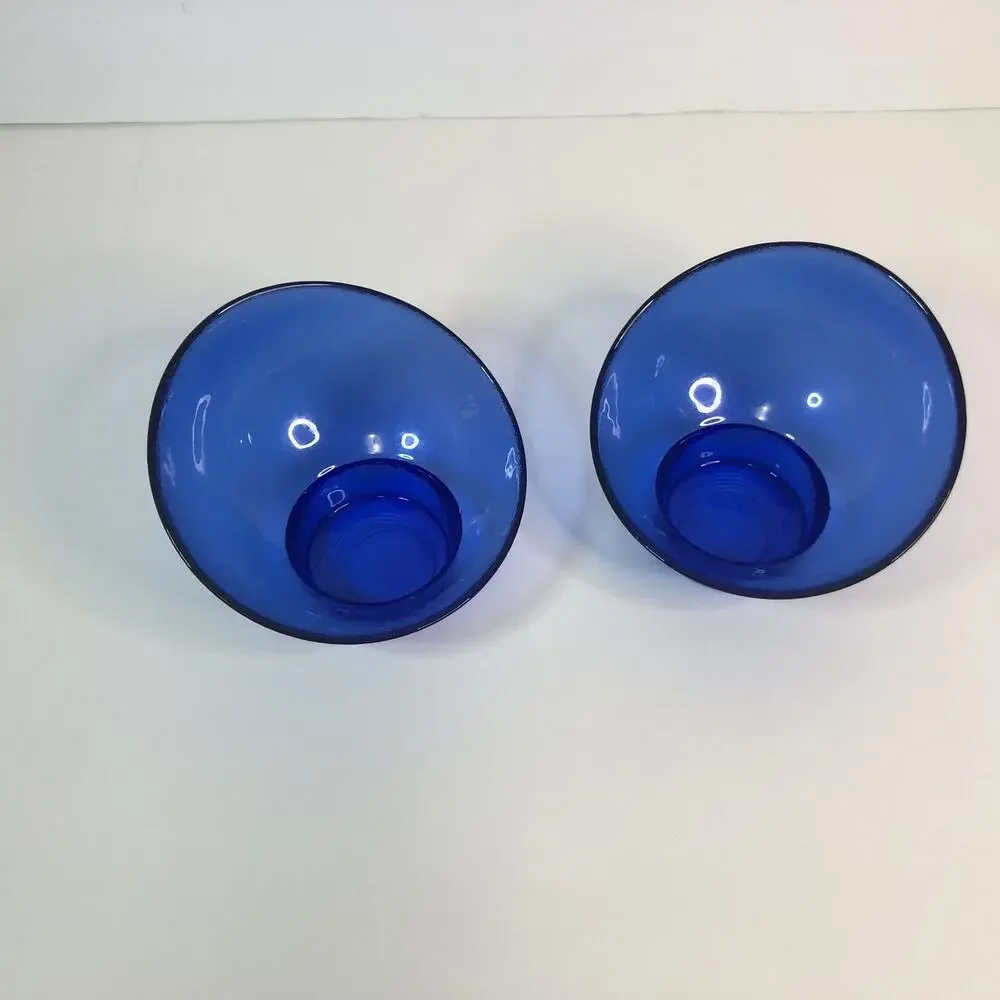 MCM egg shaped textured glass candle holder set of 2 3-inch cobalt blue